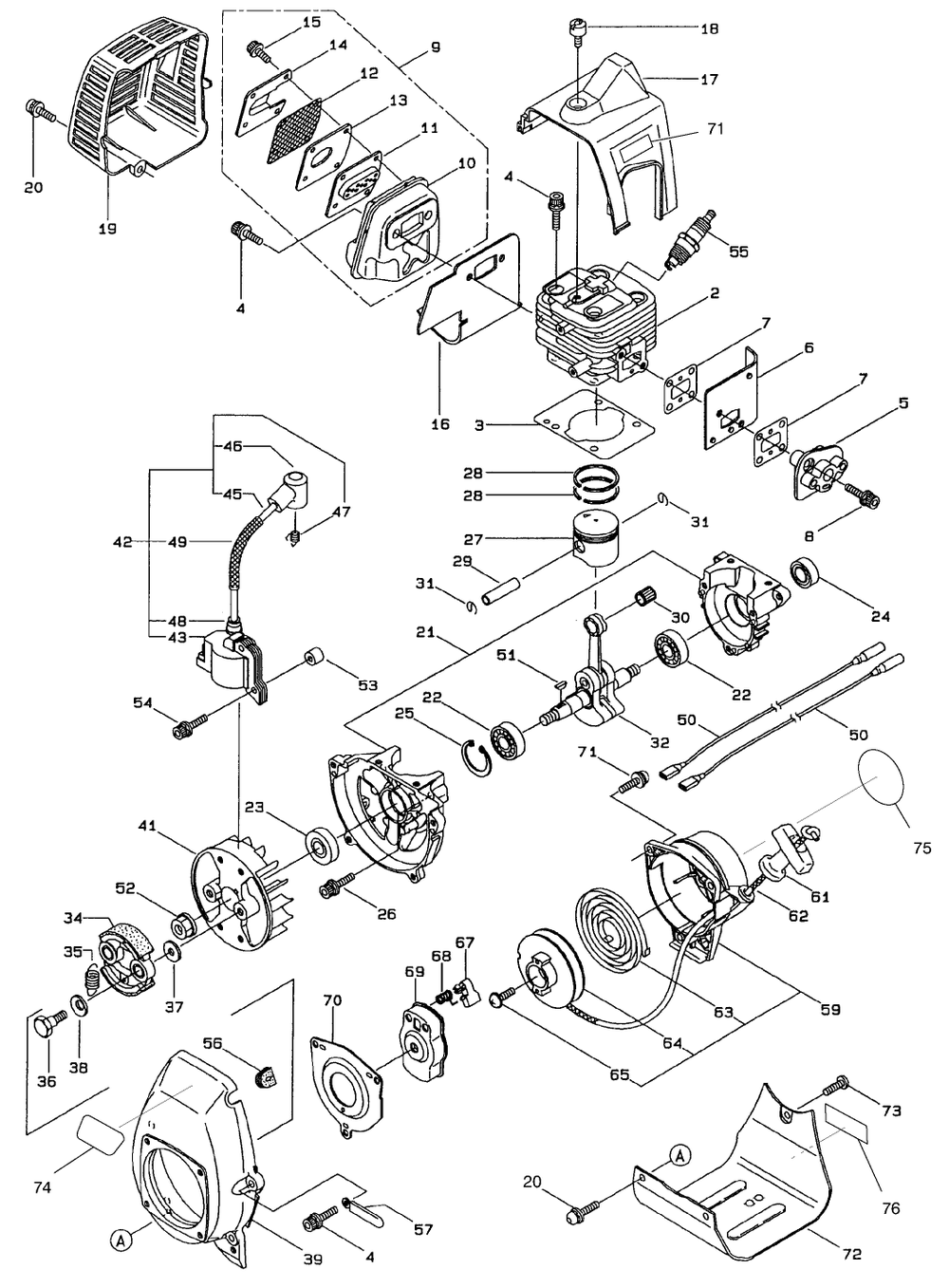 Engine Assembly Diagram and Parts List for 53011 (0895001 - 0899999)(1998) Lawn Boy Trimmer